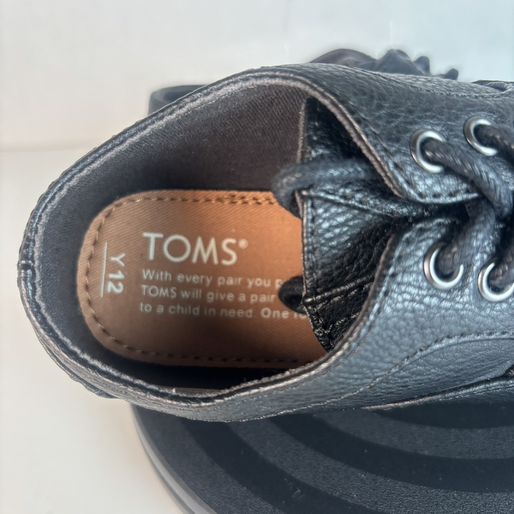 Toms Boys 100292041 Black Leather Lace Up Round Toe Casual Oxford Shoes Size Y12 - Picture 5 of 7